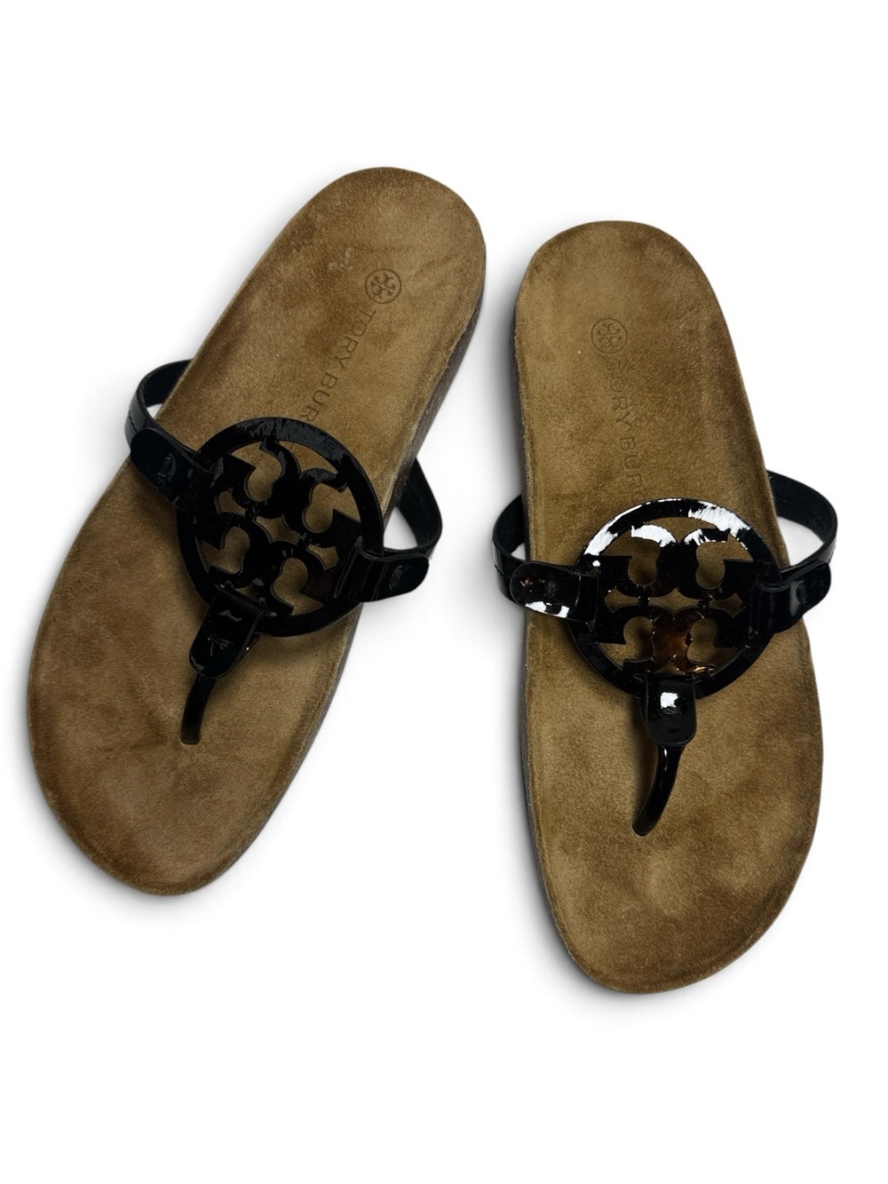 Tory Burch Miller Cloud Thong Medallion Logo Sandal in Black S-614 Sz 8